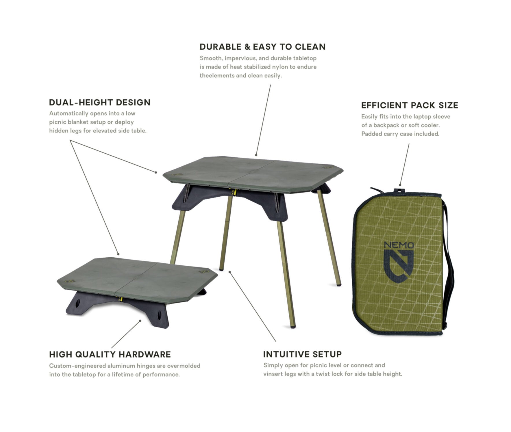 Nemo Moonlander Dual Height Table - Ascent Outdoors LLC